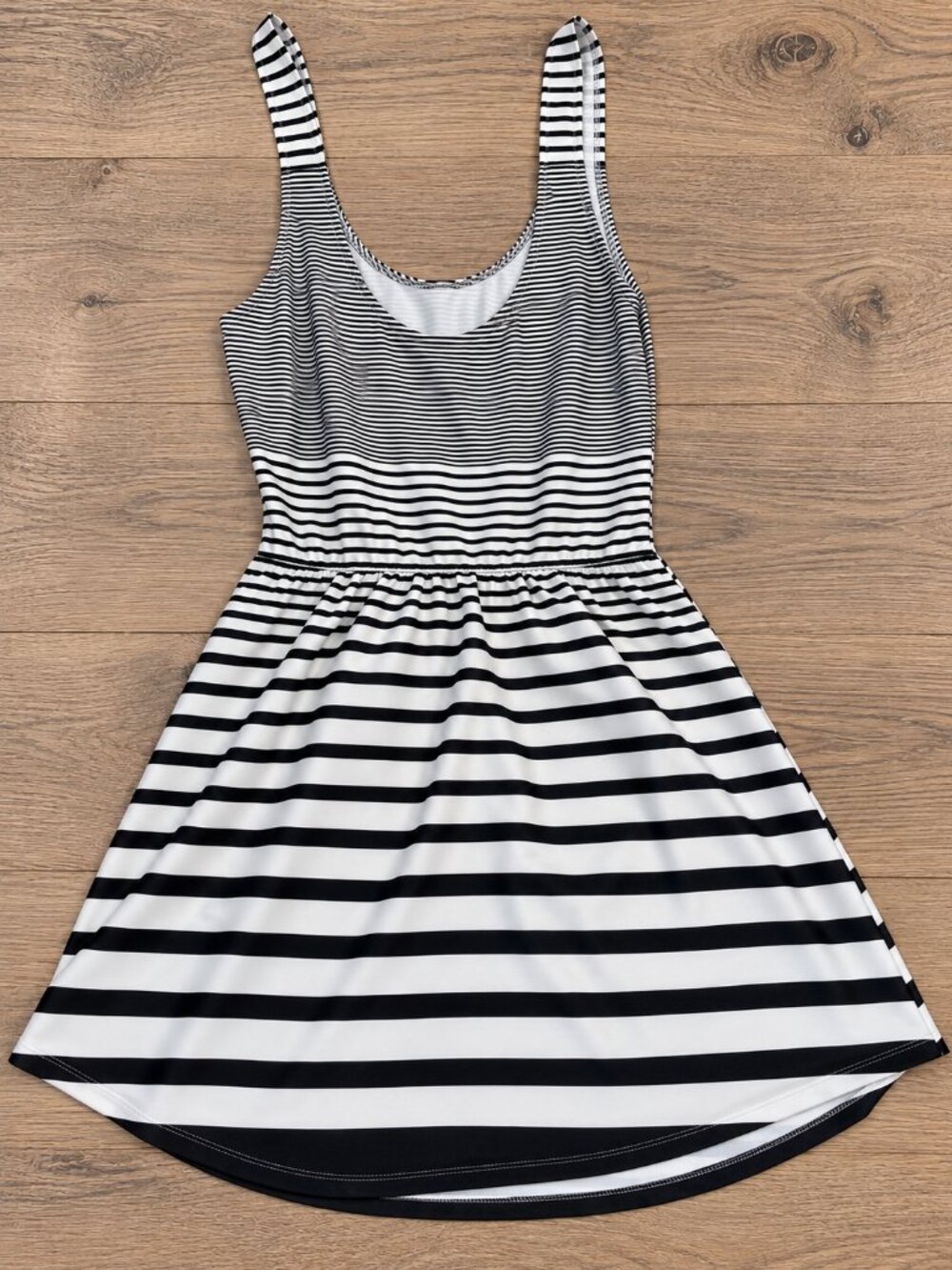 Rainbow Black & White Striped Sleeveless Fit & Flare Skater Dress M